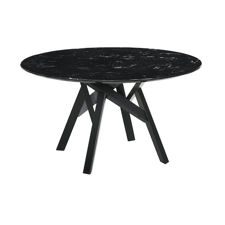 Armen Living Venus 54" Round Mid-Century Modern Black Marble Dining Table with Black Wood Legs LCVEDIBLK